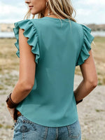 Chiffon Blouse -Teal Top，Casual Western Boho Clothing