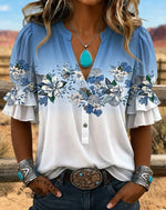Vintage Floral Art Print Comfortable Summer Fabrics Casual Shirt