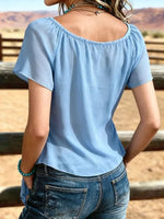 Women's Vintage Ruffled Asymmetric Hem Patchwork Chiffon Casual Shirt