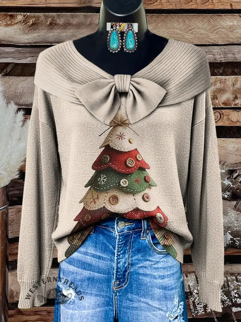 Women's Christmas Art Print Casual Sweater