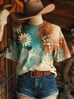 Retro Color Daisies Art Print Casual T-shirt