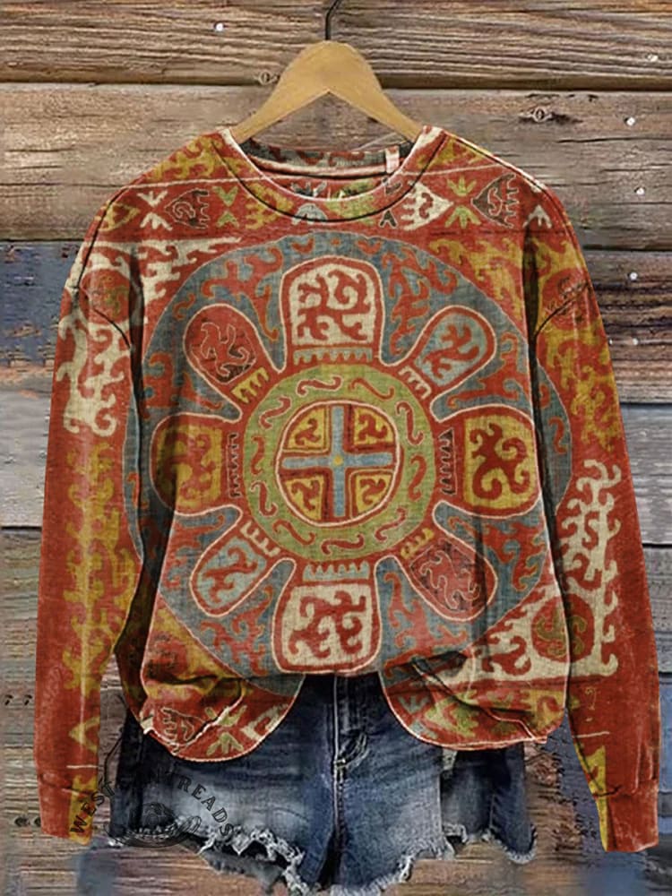 Western Retro Art Prints Casual Cotton Sweatshirt