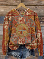 Western Retro Art Prints Casual Cotton Sweatshirt