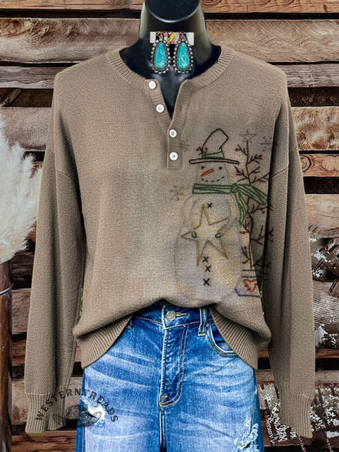 Christmas Pattern Art Print Buttoned Cardigan Sweater