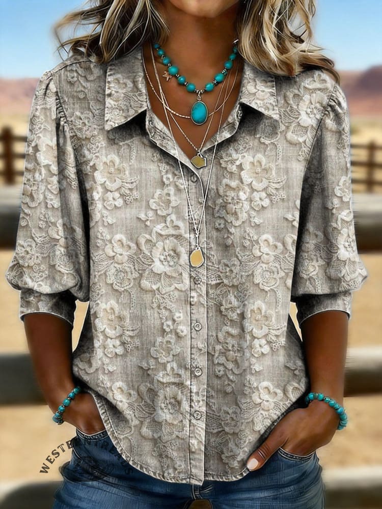 Vintage Floral Prints Casual Cotton Shirt