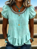 Women's Ruffled Casual Puff Sleeve Hollow Shirt