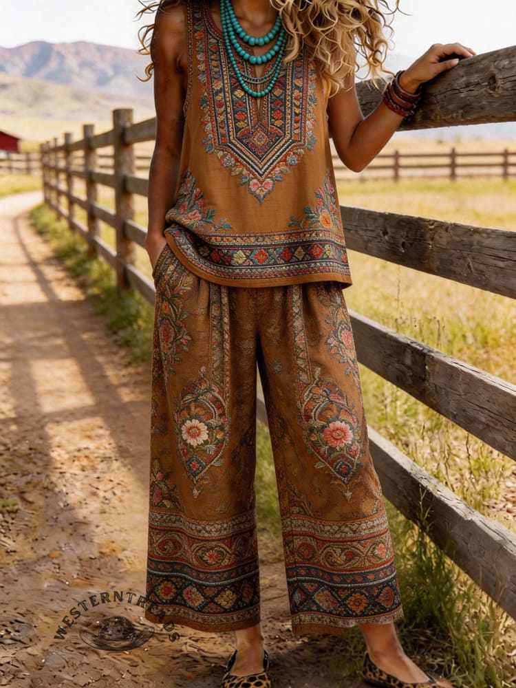 Women's Bohemian Floral Print Casual Suit