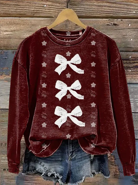 Plaid bow Casual Cotton Sweatshirt