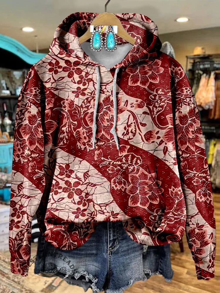 Floral Print Casual Hoodie Sweatshirt