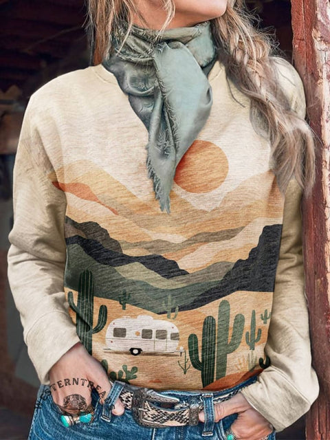 Western Art Print Casual Cotton Sweatshirt