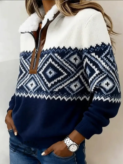Casual Aztec Half-zip Sweatershirt
