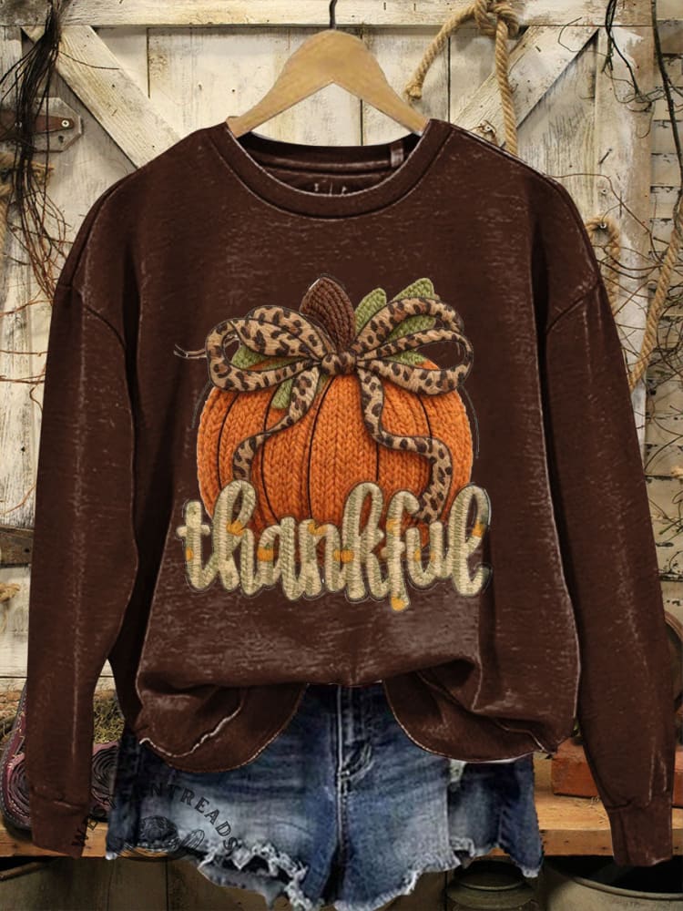 Vintage Pumpkin Print Casual Sweatshirt