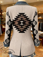 Aztec Print Patchwork Denim Sweater