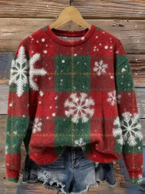 Women's Christmas Art Print Casual Plush Top