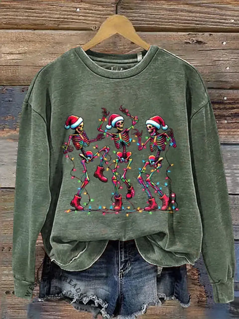 Skull Christmas Print Casual Cotton Sweatshirt