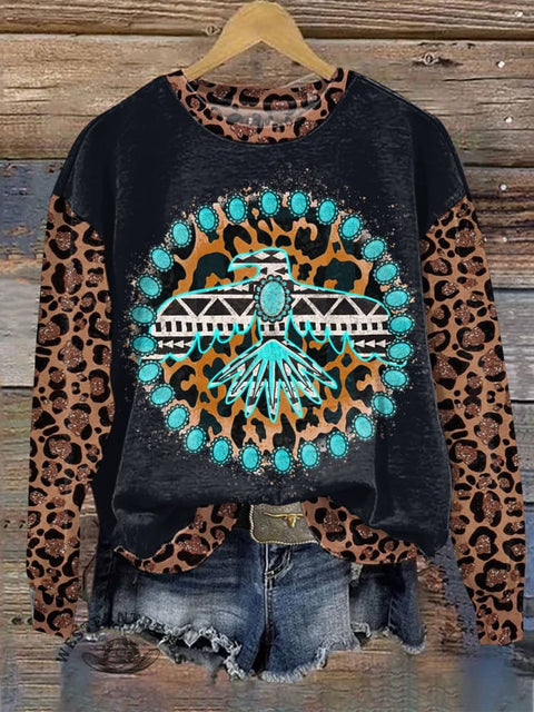 Aztec Turquoise Print Casual Cotton Sweatshirt