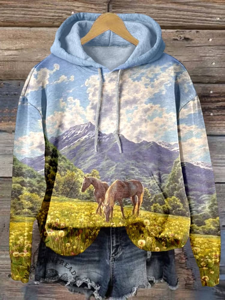 Horse Art Print Casual Hoodie Sweatshirt