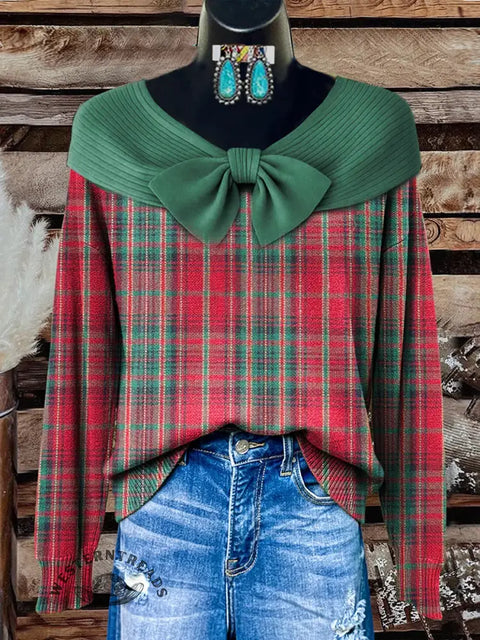 Women's Christmas plaid Print Casual Sweater