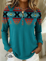 Women's Aztec Retro Print Casual Cotton Shirt