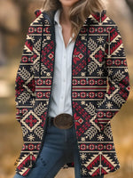 Aztec Print Unisex Plush Thick Long-Sleeved Cardigan Coat