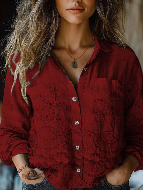 Women's Floral Print Casual Long Sleeve Comfortable Cotton Shirt