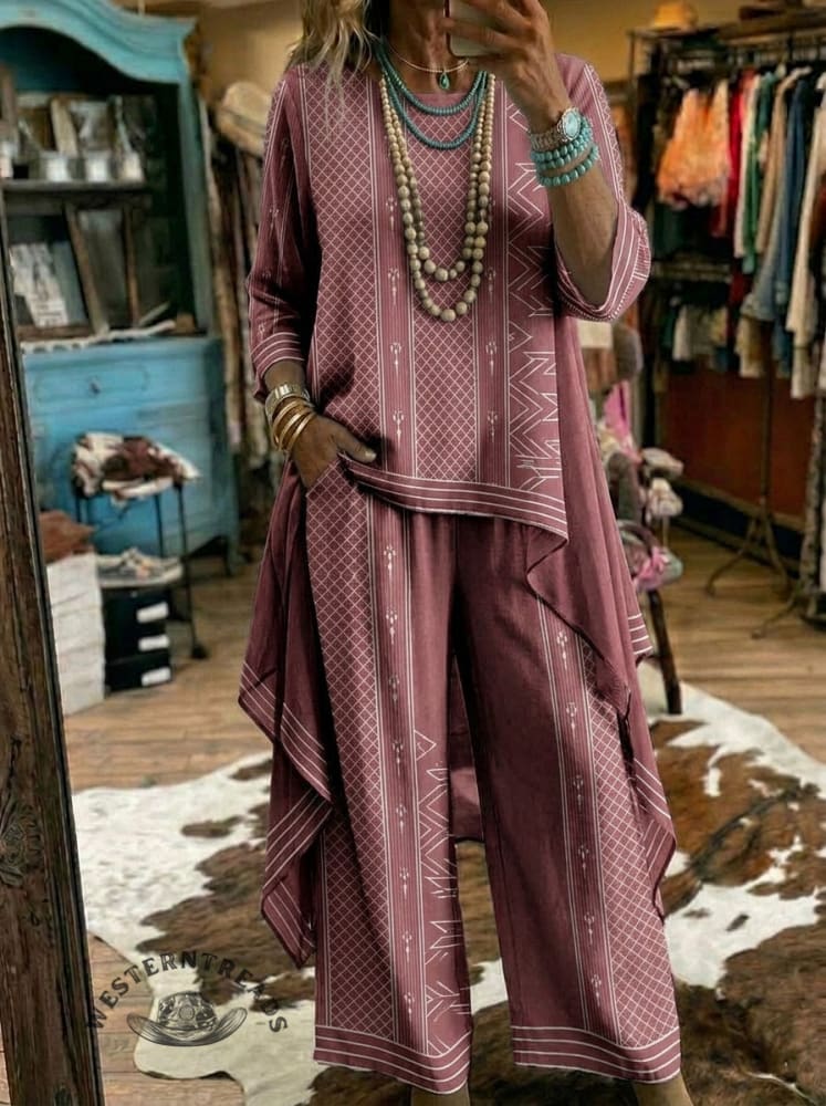 Vintage Abstract Art Print Casual Suit
