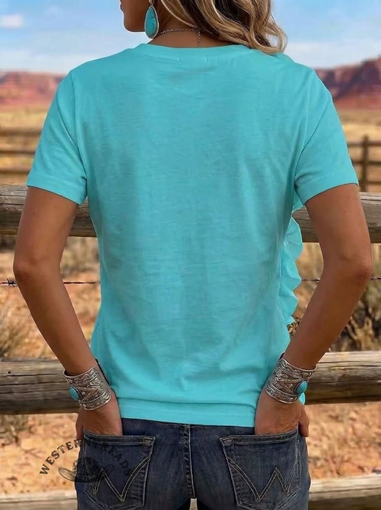 Vintage Western Chic Ruffle Short Sleeve T-Shirt