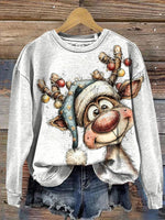 Christmas Art Print Casual Cotton Sweatshirt