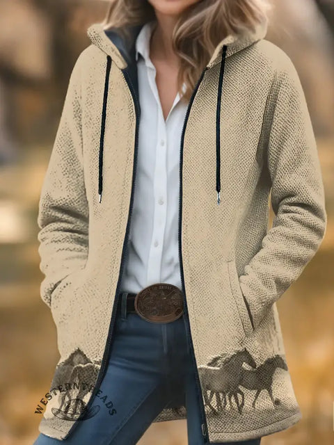 Horse Unisex Plush Thick Long-sleeved Cardigan Coat