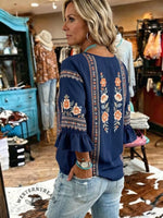 Women's Vintage Flowers Print Patchwork Casual Shirt