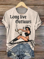 Western Cow Skulls And Cowgirl T-shirt