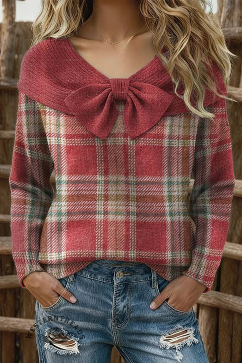 Women's Checkered Print Casual Cotton Sweater