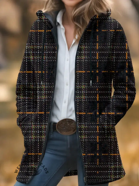 Plaid Print Unisex Plush Thick Long-Sleeved Cardigan Coat