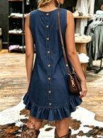 Button-back Ruffle Denim Mini