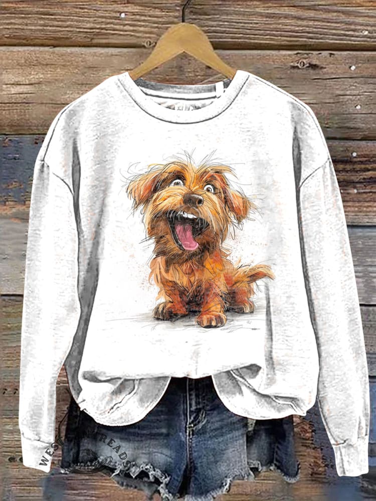Vintage Dog Art Prints Casual Cotton Sweatshirt