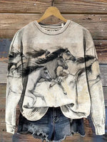 Horse Racing Print Casual Cotton Sweatshirt