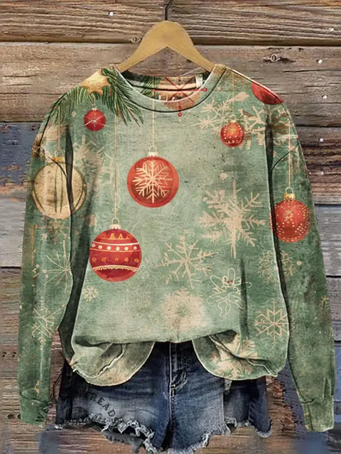 Retro Christmas Lights And Snowflakes Casual Cotton Sweatshirt