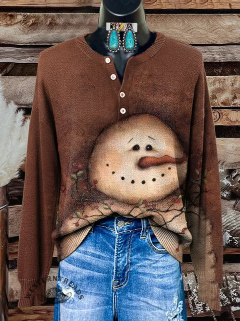 Retro Art Print Casual Cotton Christmas Sweatshirt