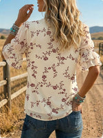 Women's Retro Floral Puff Sleeve Casual Shirt