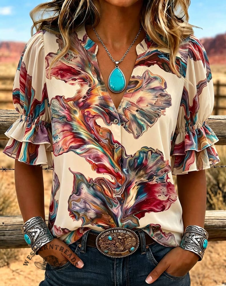 Vintage Art Print Comfortable Summer Fabrics Casual Shirt