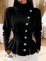 Slim Turtleneck Solid Color Pullover Knitted Top