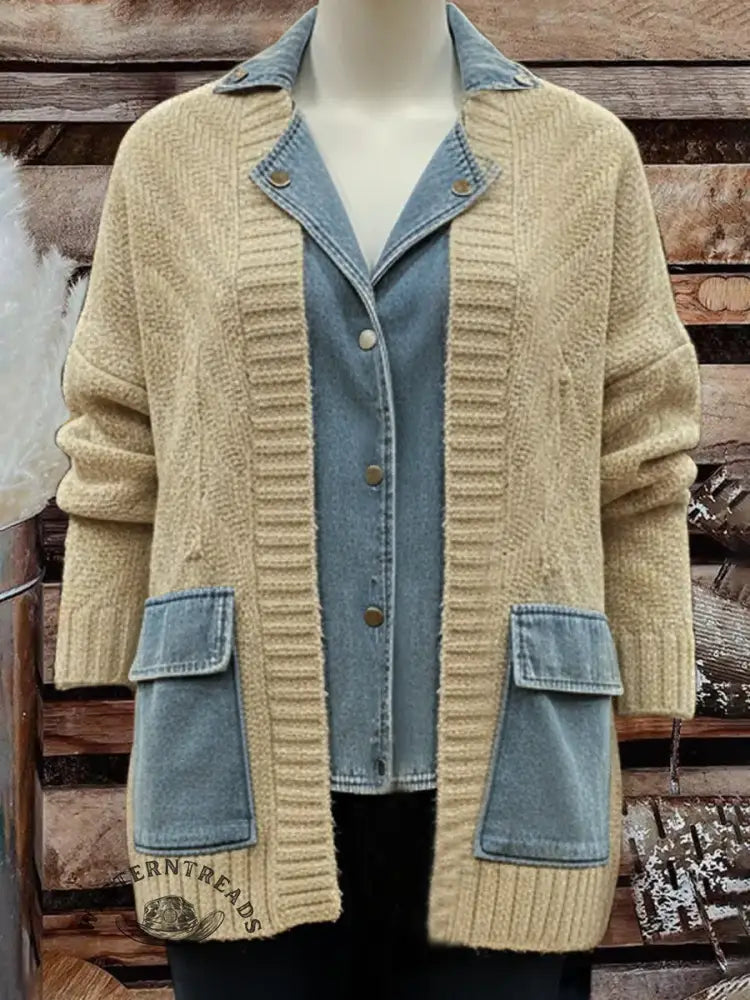 Women's Casual Denim Patchwork Sweater