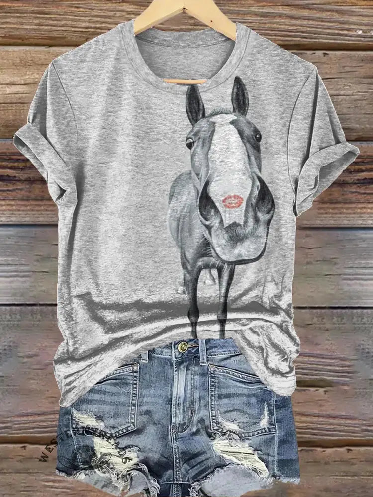 Funny Kiss Horse Art Print T-shirt