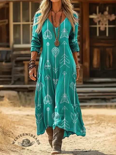 Arrow Art Print Casual V-neck Dress