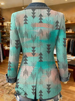 Ethnic Art Print Patchwork Denim Sweater Cardigan Coat