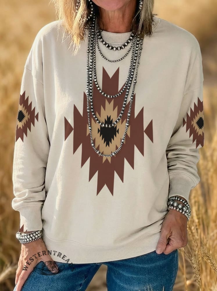 Cowboy Print Casual Cotton Sweatshirt