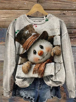 Vintage Snowman Art Print Casual Sweatshirt
