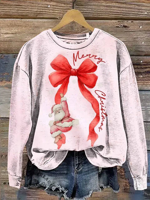 Funny Santa Claus and Bow Casual Cotton Sweatshirt