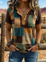Vintage Art Print Henley Neck T-shirt