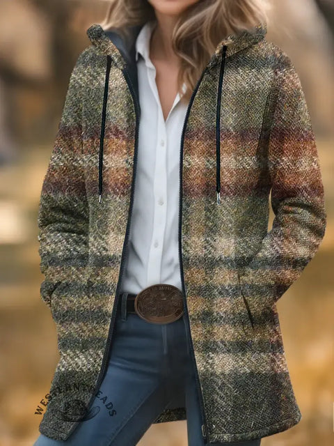 Checkered Print Unisex Plush Thick Long-Sleeved Cardigan Coat